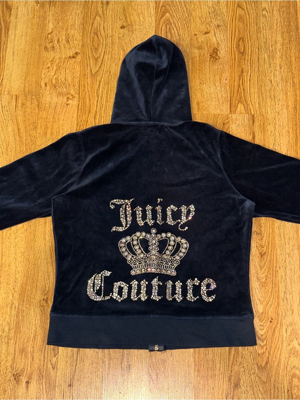 Y2K VTG Juicy Couture Black Label Jewel Logo Velour Full Zip Hoodie Size LARGE